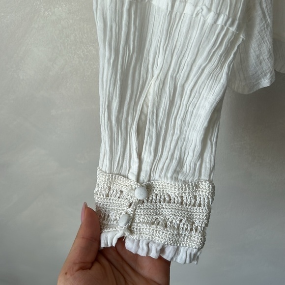 Free People White Mesh Net Open Top Long Sleeve Peasant Top size XS - Picture 4 of 9